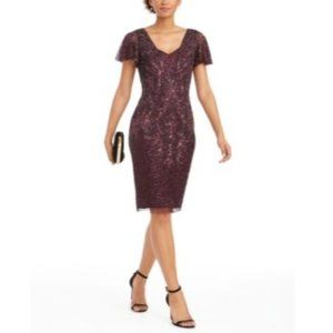 Adrianna Papell Woman's Beaded V Neck Cocktail Dress, Purple, 6